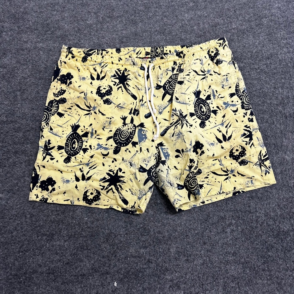 Youngbloods Shorts Mens Size XL Yellow Cotton Tropical Turtle Palm Tree Casual